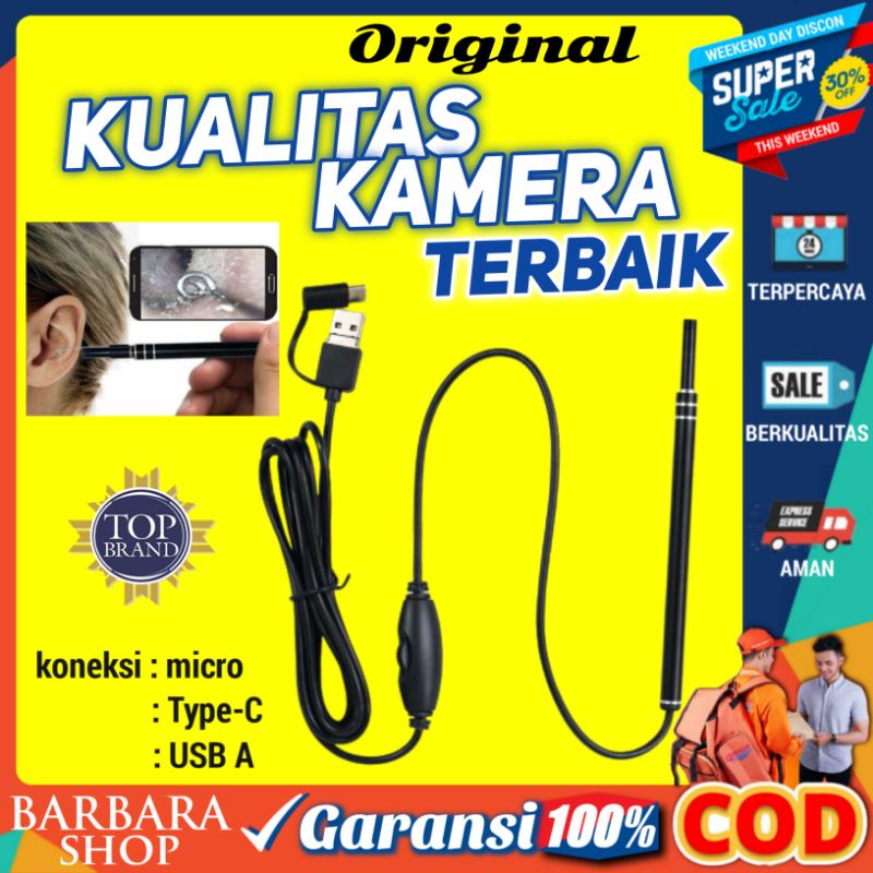 Alat Korek Kuping LED Kamera Pembersih Telinga Kamera Korekan Kuping Set Lampu Kamera mini Hp LED Jernih 3 in 1 Kamera Endoscope Endoscopy Endoscopi Android Tipe C Micro USB HD Visual Earpick 6LED TaffOmicron JC- 7MM