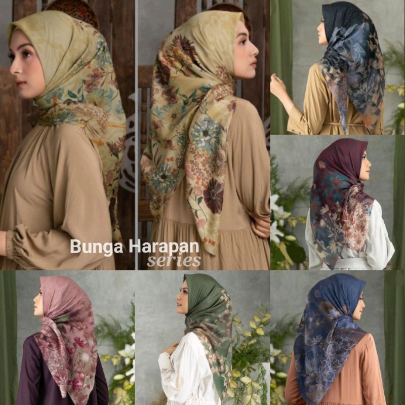 Jilbab Segiempat Voal Motif || Bunga Harapan