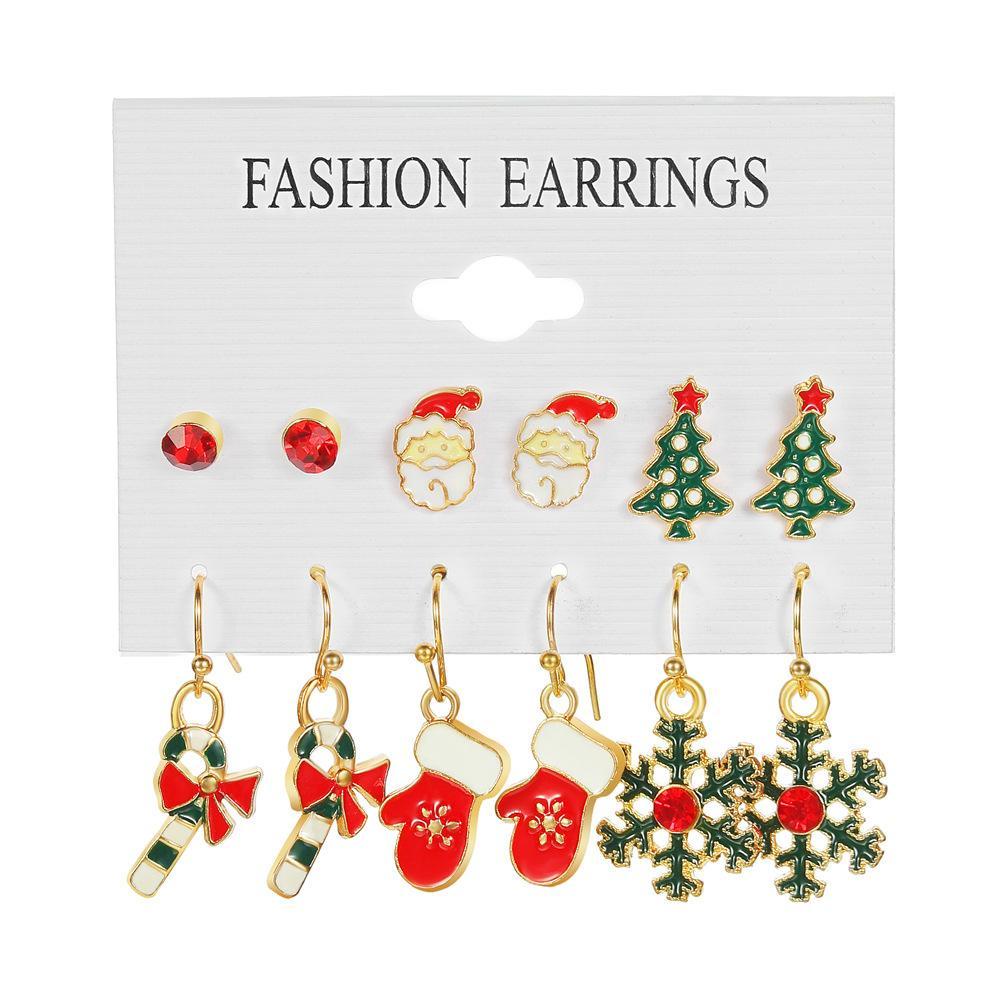 Needway Christmas Stud Earrings Bow Knot Santa Claus Christmas Bell Drip Minyak Rusa Mengkilap Wanita Drop Earrings