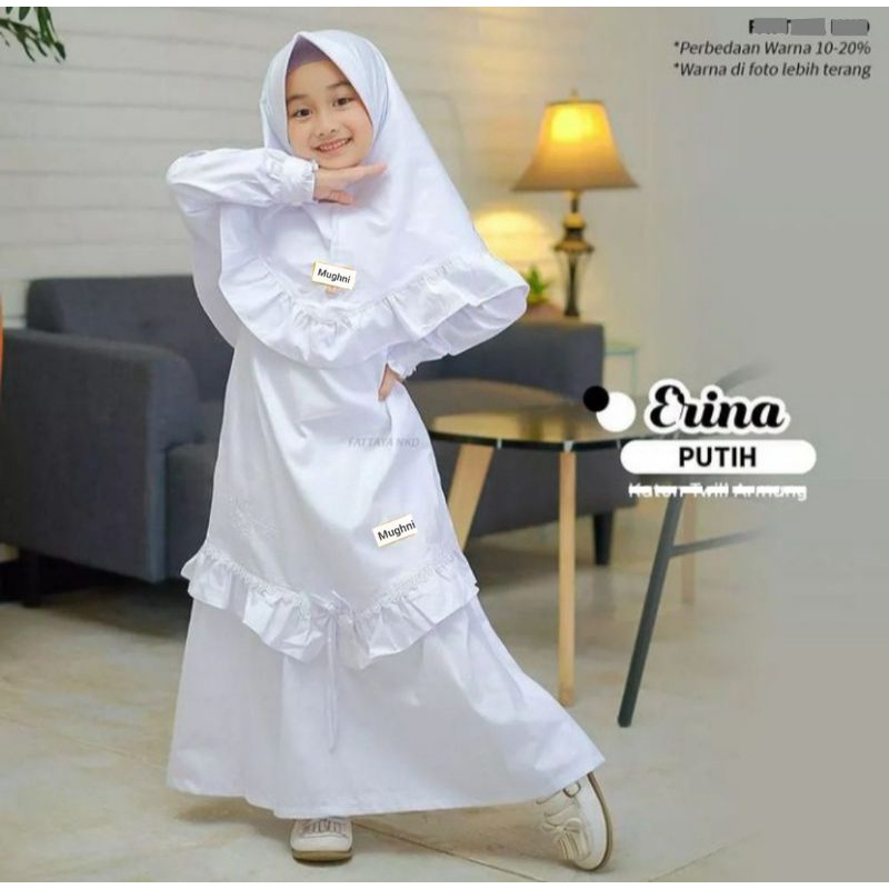 Gamis Anak Perempuan Baju Muslim Set Hijab Warna Putih Polos