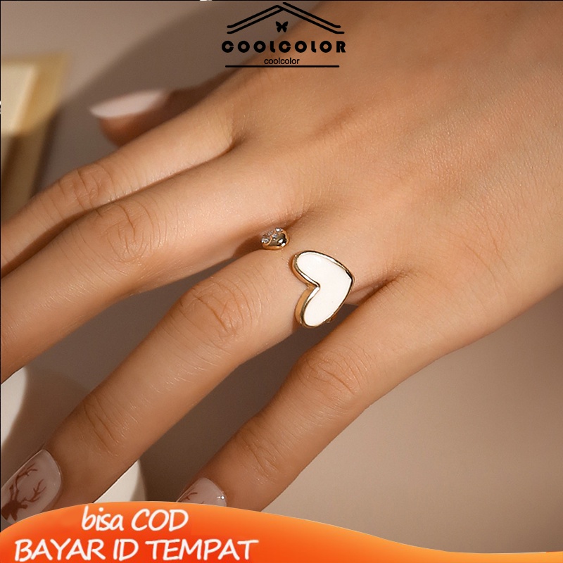 COD❤️Cincin Emas Wanita Korea Anti Karat Dan Luntur Hati Hias Berlian Imitasi Untuk Adjustable Murah Import Ready Stock