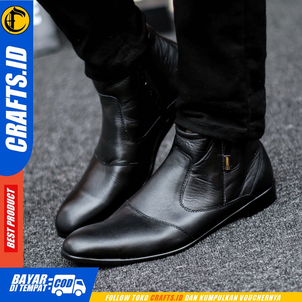 CRAFTS max - Sepatu Boots Pantofel Formal Tali Kulit Asli Kerja Pria