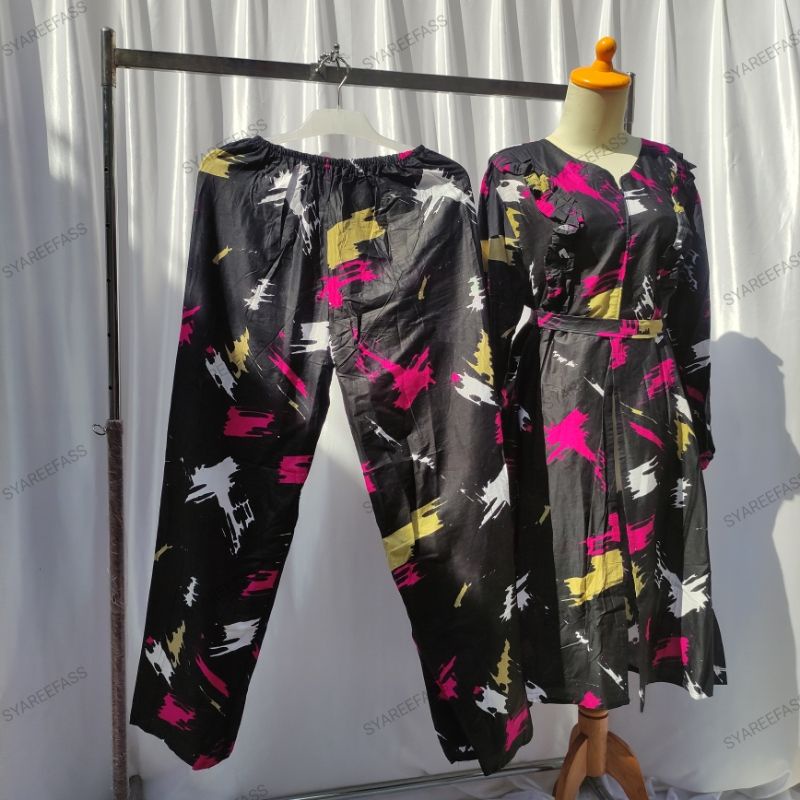 One Set Piyama Setelan Celana Nagita Black Rempel Dada ld 115