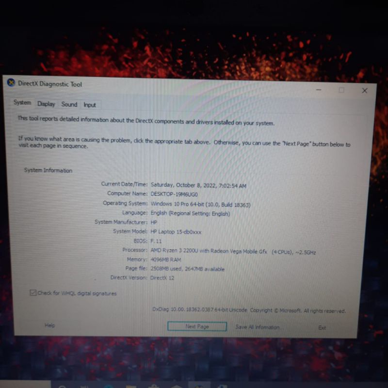 Laptop Hp 15-db0009AU Amd Ryzen 3 - 2200U Ram 4GB HDD 1TB Vga Amd Radeon Vega 3 Layar 15inch Keyboard Numlock