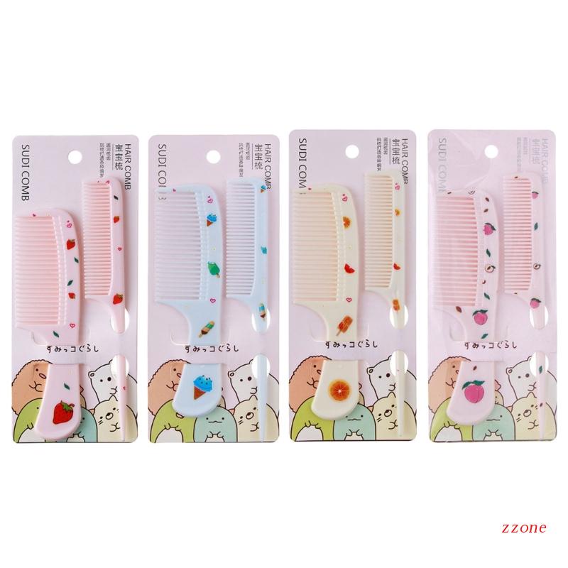 Zzz 2pcs / set Sisir Rambut Anak Perempuan Motif Kartun Buah Bahan Plastik Anti Statis