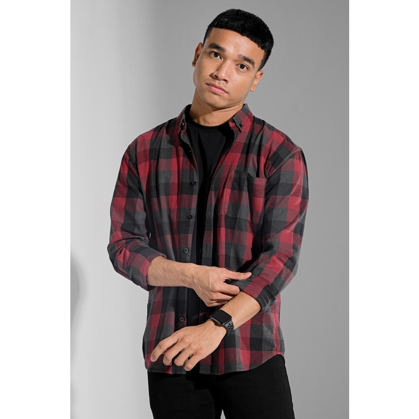 KEMEJA PREPP STUDIO ULTIMATE FLANNEL DARK RED - Size XL