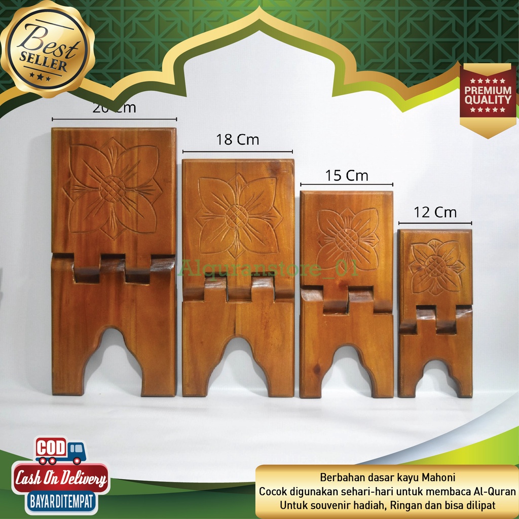 Baca Alquran Rehal Rekal Lipat Sedang Besar Ukir Kayu Mahoni Plitur Ukuran 20 (Panjang 43 Cm Lebar 2