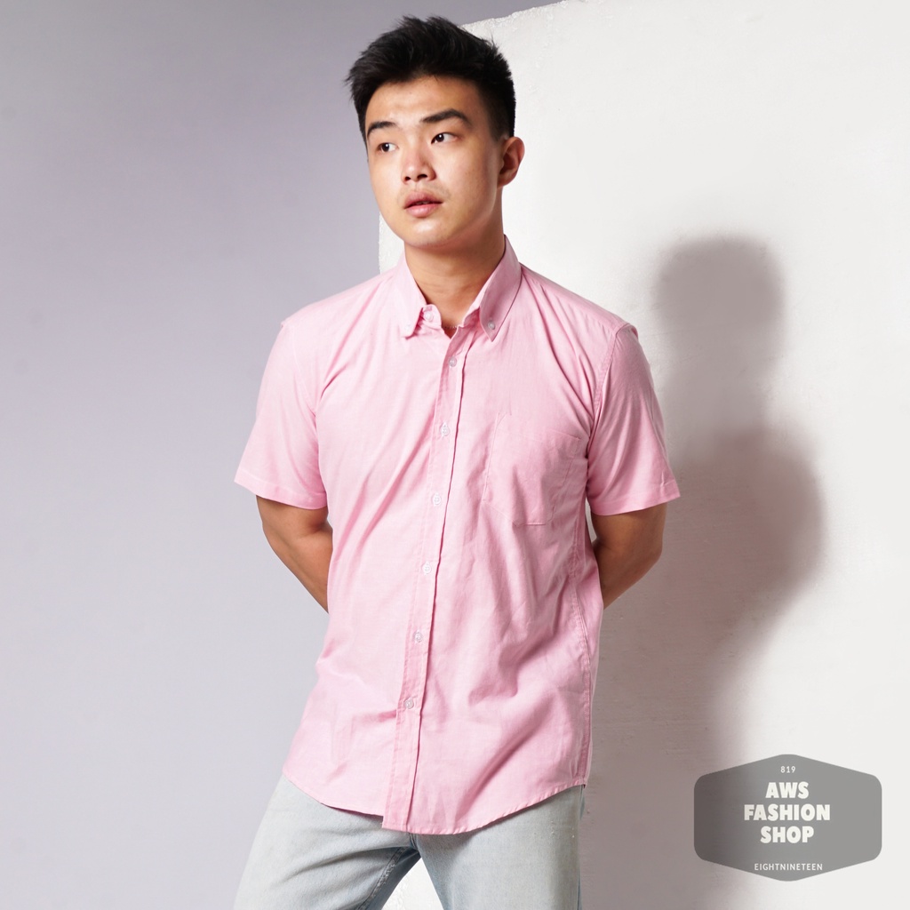 819 Kemeja Pria Lengan Pendek Polos Baby PINK Oxford Basic SIMPLE Slimfit Casual Tersedia Ready Sampai Size JUMBO BIG SIZE XXL XXXL