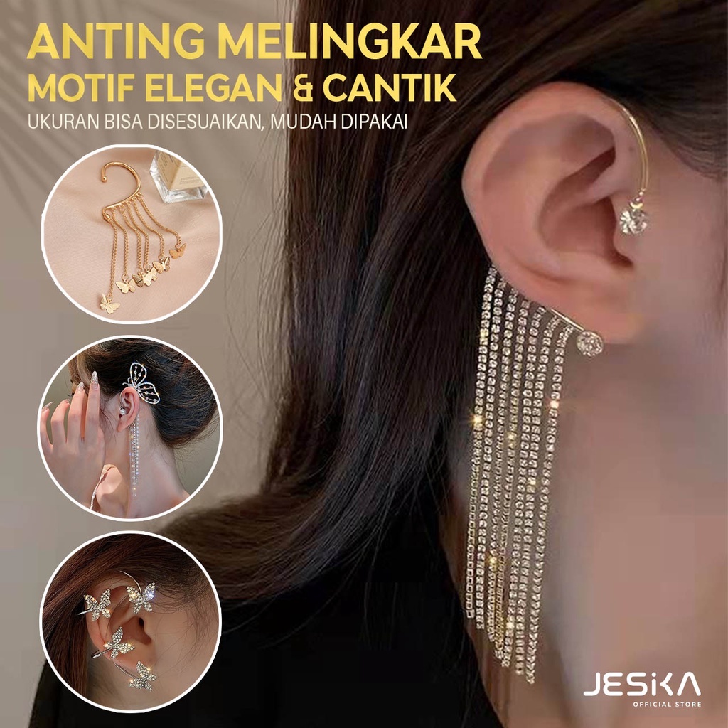 earcuff earrings wedding anting melingkar unik fashion silver gold anti karat wanita dewasa rumbai lucu cowok cewek