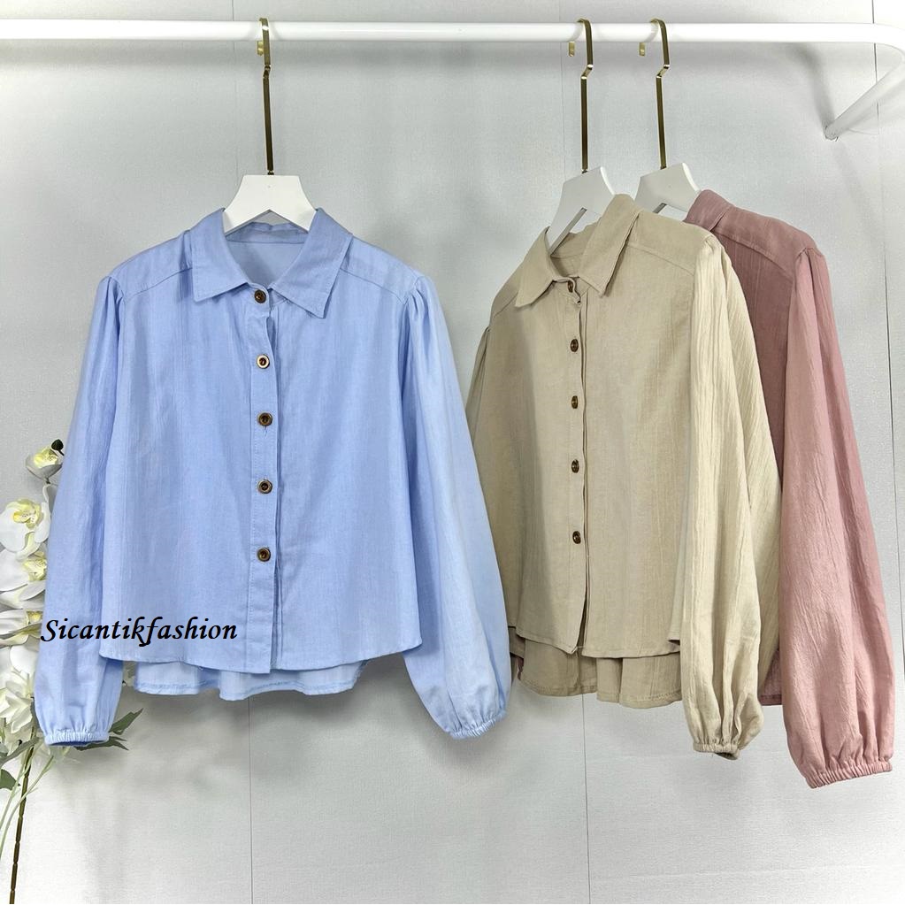 Kemeja Crop Wanita / Kemeja Linen Crinkle / Kemeja Wanita Korean Style