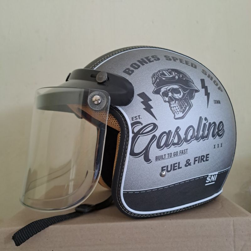 Helm Bogo dewasa Kaca Datar bening merk injak ori (Free Masker) Bisa COD
