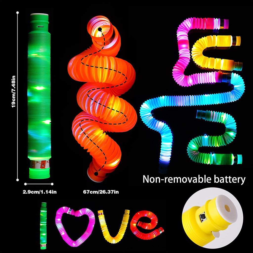 6pcs Tabung Plastik LED Luminous Warna Fluorescent Untuk Anak Autis / Anti Stress
