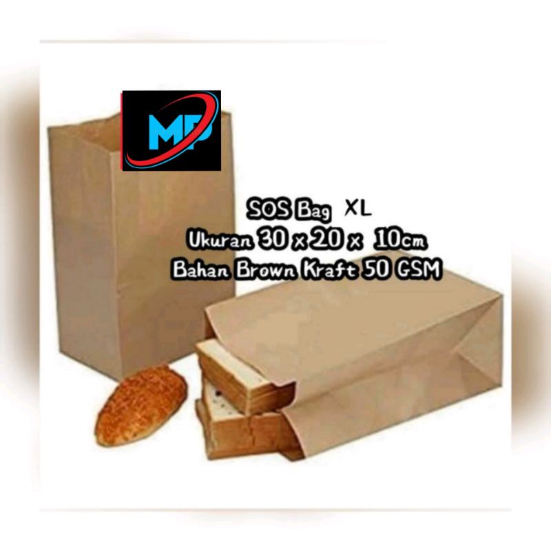 

FOOD GRADE ~ Paper Bag SOS berbahan kraft Size XL uk 30x20x10 cm