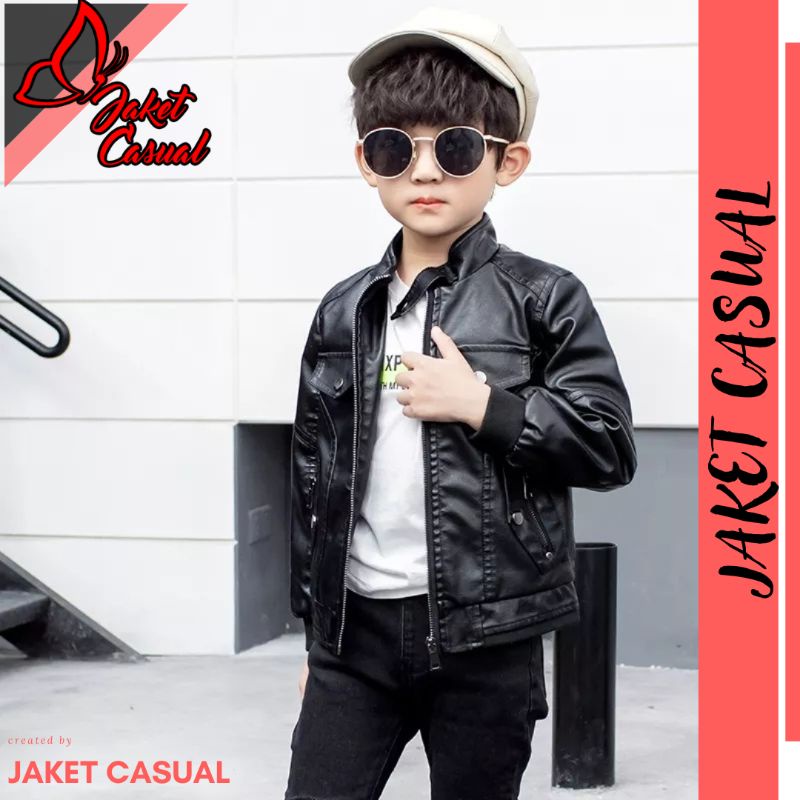 Jaket Kulit Anak-anak Hitam Terlaris/Jaket Kulit Rib Anak Terbaru