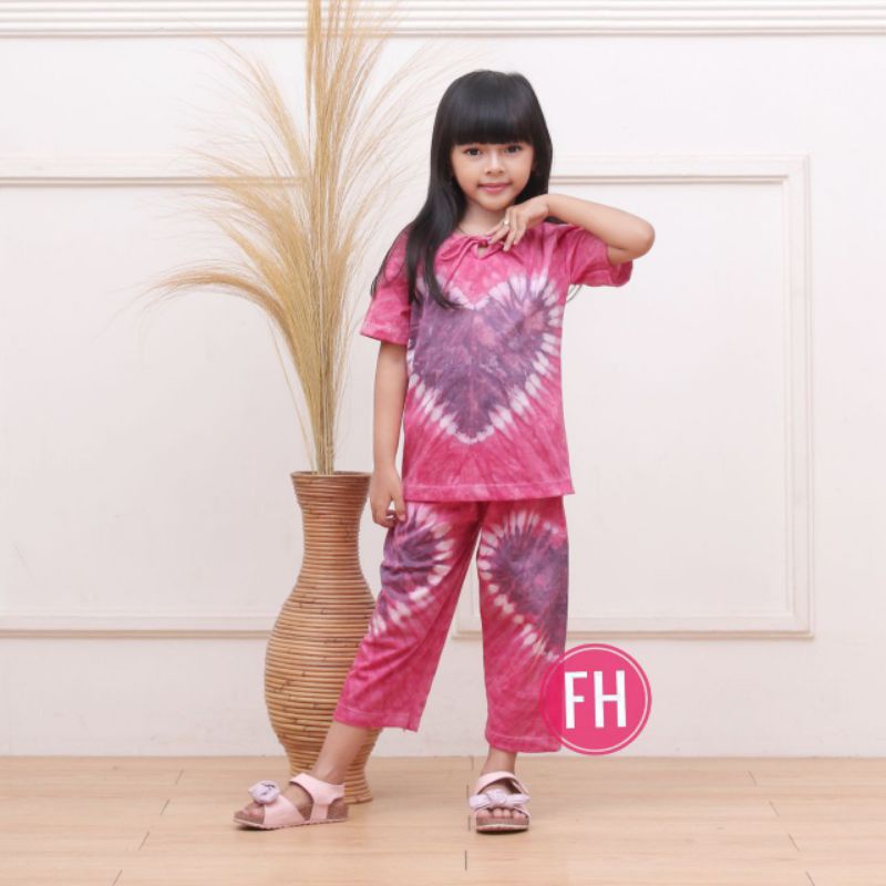 Setelan Baju Abstrak Love Anak Perempuan Usia 1-8 Tahun Set Kaos Anak Cewek Celana Panjang Stelan Main Harian Anak