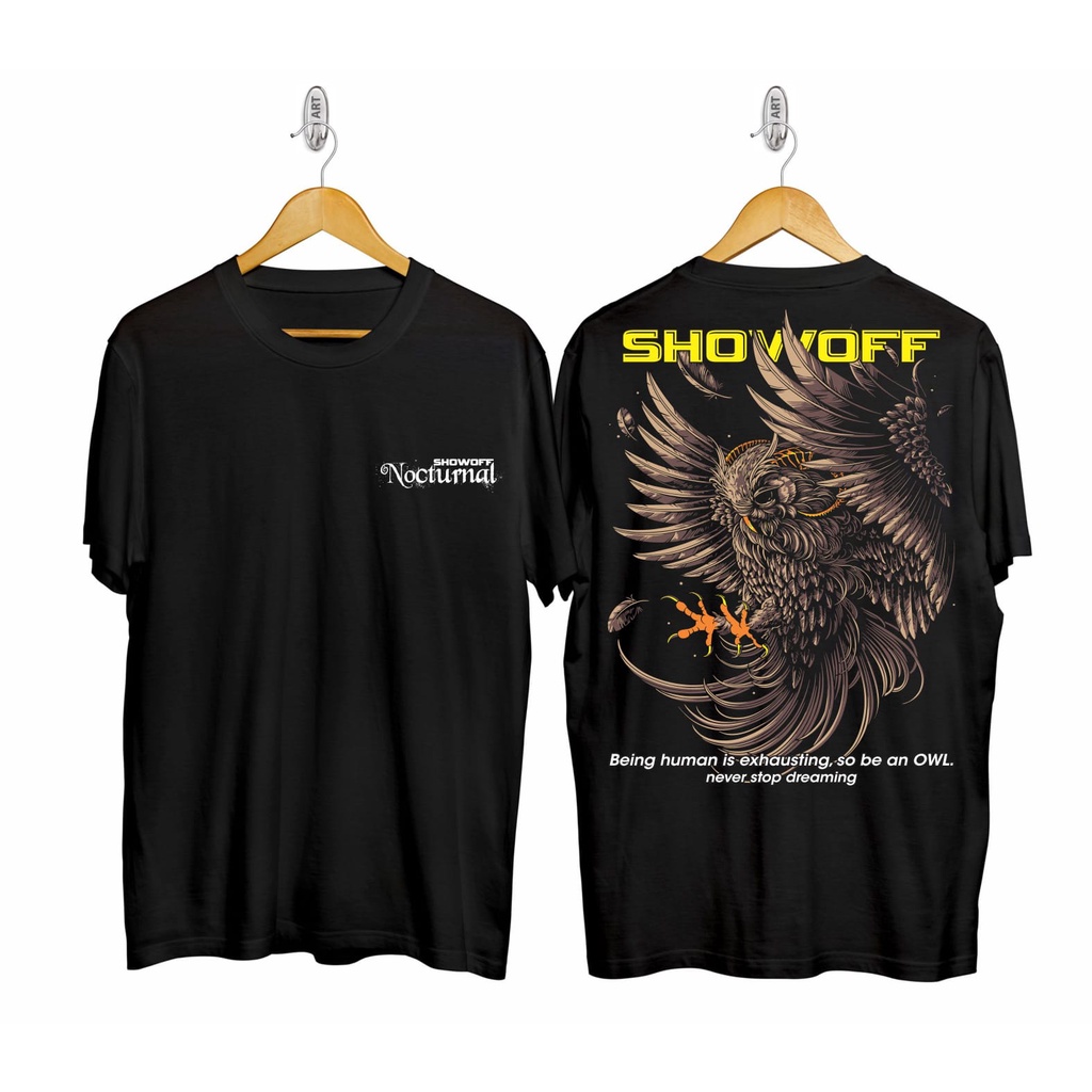 Kaos Tshirt Pria Owl Nocturnal Hitam Distro Lengan Pendek Motif Sablon Bergambar Keren Baju Kaos Viral Baju kaos anime