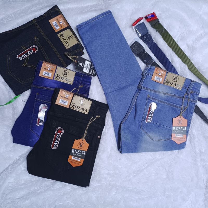 ROZAVA Celana jeans panjang pria jins pensil melar slim fit premium kerja jens (bahan full melar)