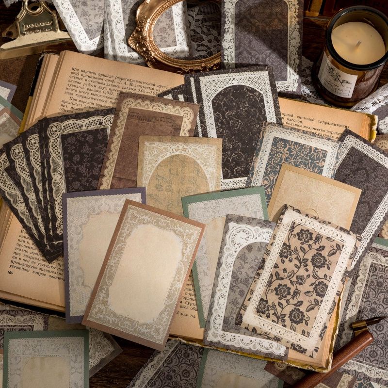 

10pcs/lembar kertas renda gaya vintage, retro frame paper