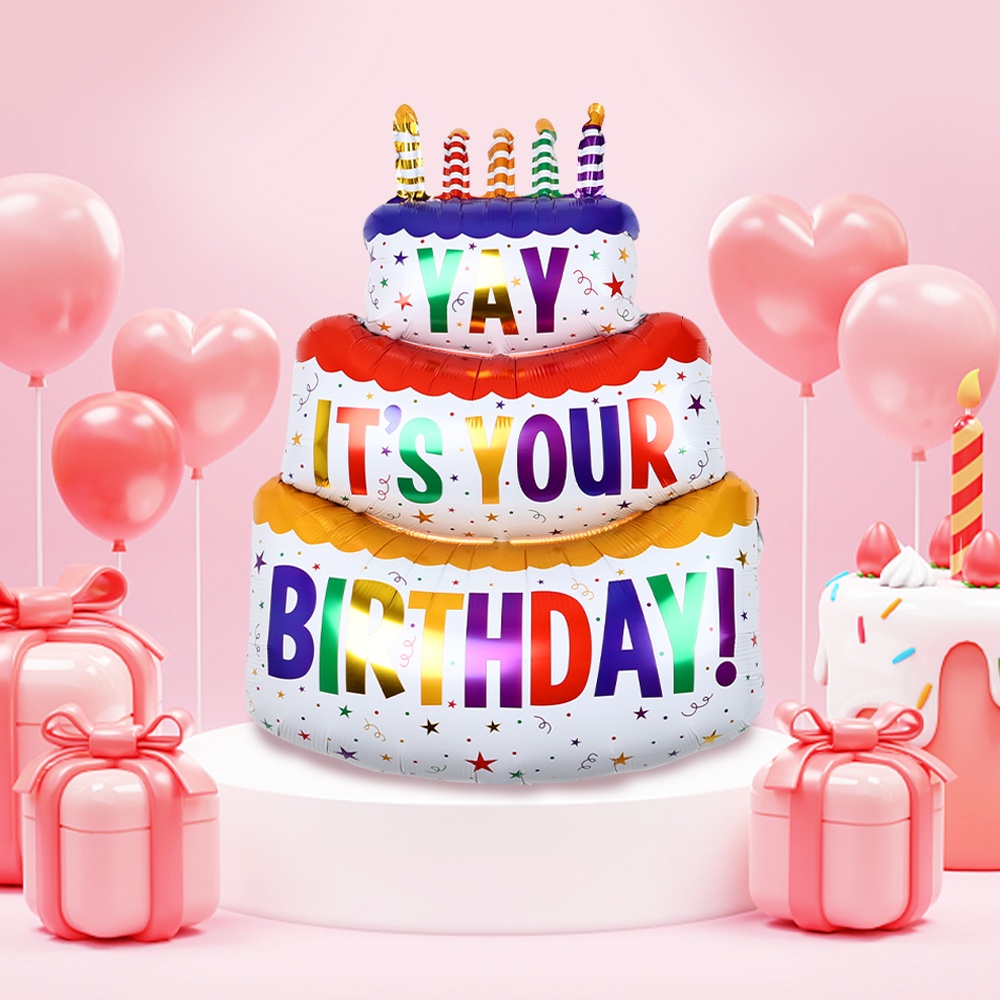 1 Pc Balon Kue Ulang Tahun Tiga Lapis Warna-Warni Bahan Aluminum Untuk Dekorasi Pesta Anak