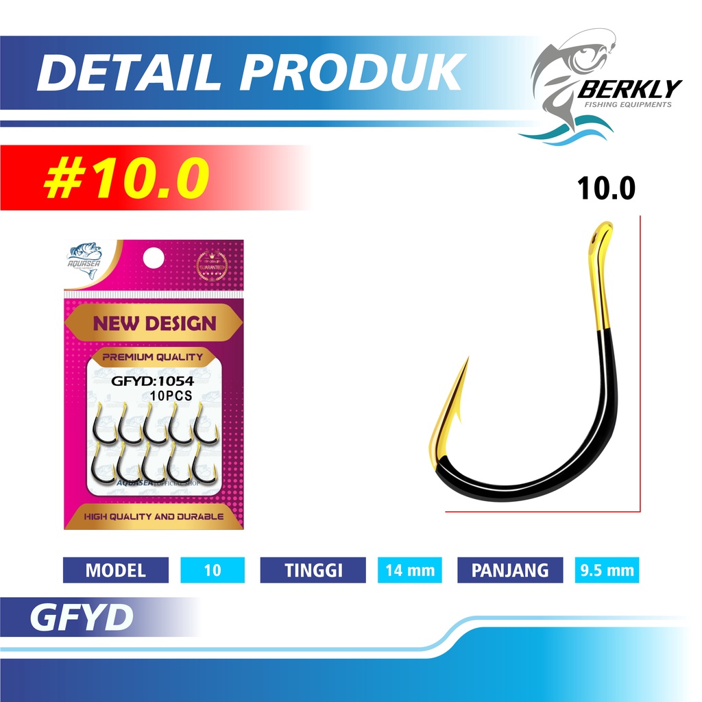 Berkly Official Shop Kail Pancing Gold Hitam 10pcs High Carbon Steel Barbed Fishing Hook Tackle Kail GFYD-10.0#10pcs
