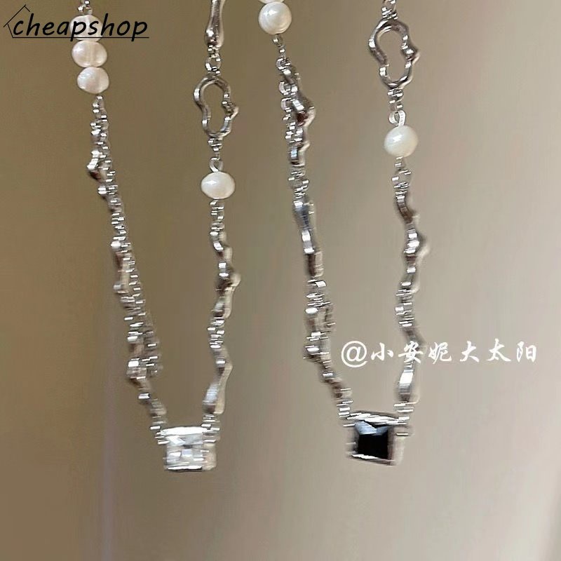 IFYOU Kalung Rantai Choker Liontin Mutiara Zircon Warna Silver Gaya Vintage Untuk Wanita