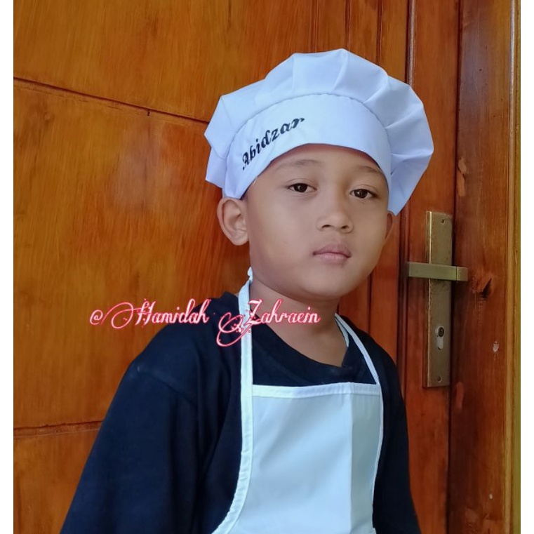 TOPI KOKI CHEF ANAK//TOPI KOKI DAPUR//KOLEKSI TOPI KOKI//TOPI BORDIR NAMA ANAK//TOPI KOKI COSTUME//T