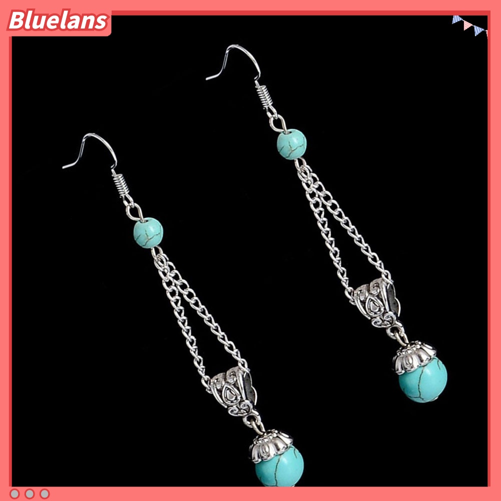 Bluelans Ethnic Tibetan Turquoise Women Cocktail Dance Long Dangle Hook Earrings Jewelry