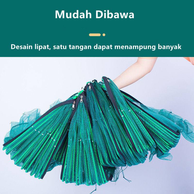 Shrimp Net Fishing Net 6 Lubang Menebal Lipat Portabel Jaring Ikan Udang Kapasitas Besar Umpan Hadiah Crab Fish Cage