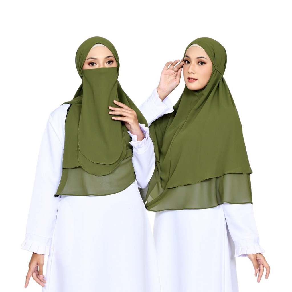 Azzahra Syari Kerudung Khimar Syari Bercadar Zipper Resleting + Cadar Tali