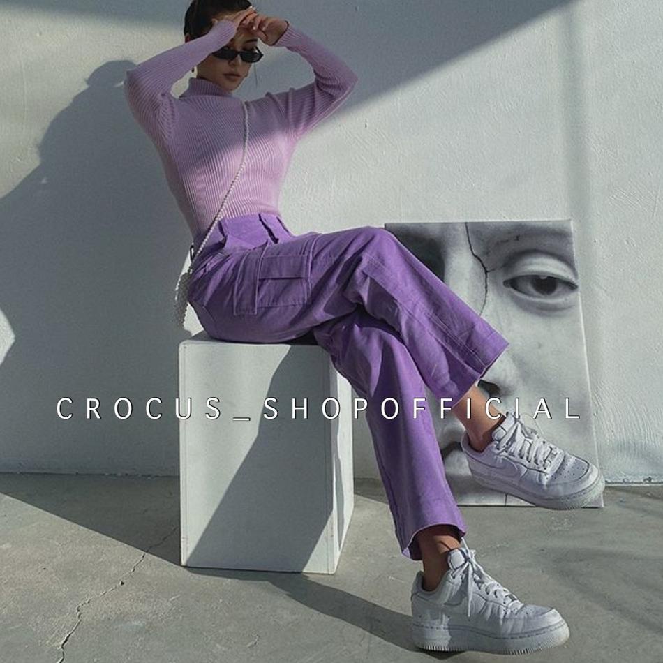 TG688 [ 𝐂𝐫𝐨𝐜𝐮𝐬 ] Celana Cargo Lilac Lylac Thunder Pants / Baggy American Drill ♠ 98