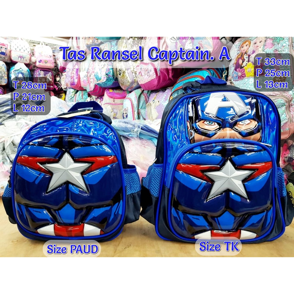 Tas Sekolah Ransel import Superhero Captain Batman Spiderman Tas Punggung Anak Playgroup TK Paud Anak Laki - Laki