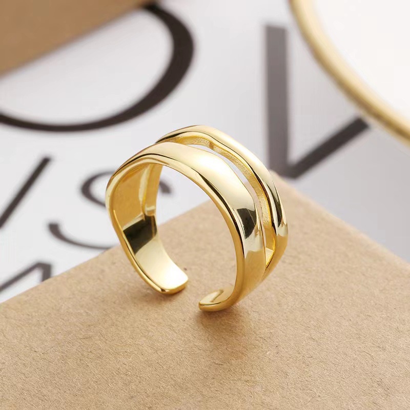 Cincin Model Terbuka Lapis Ganda Warna silver Gaya Korea Untuk Pria