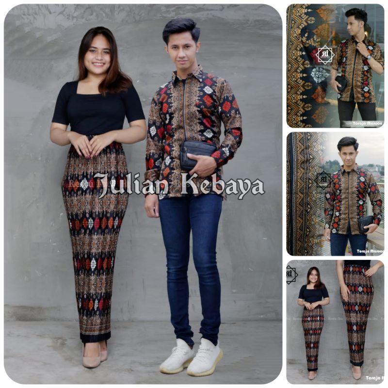 COUPLE BATIK MODERN / BAJU BATIK COUPLE ROK PLISKET / COUPLE BATIK MOTIF TORAJA MAROON NAVY HITAM