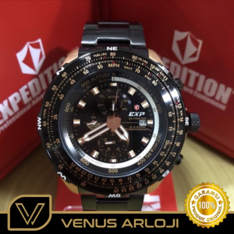 Jam Expedition SE 3005 MC BBR Pria Rantai Hitam Rosegold Bulat