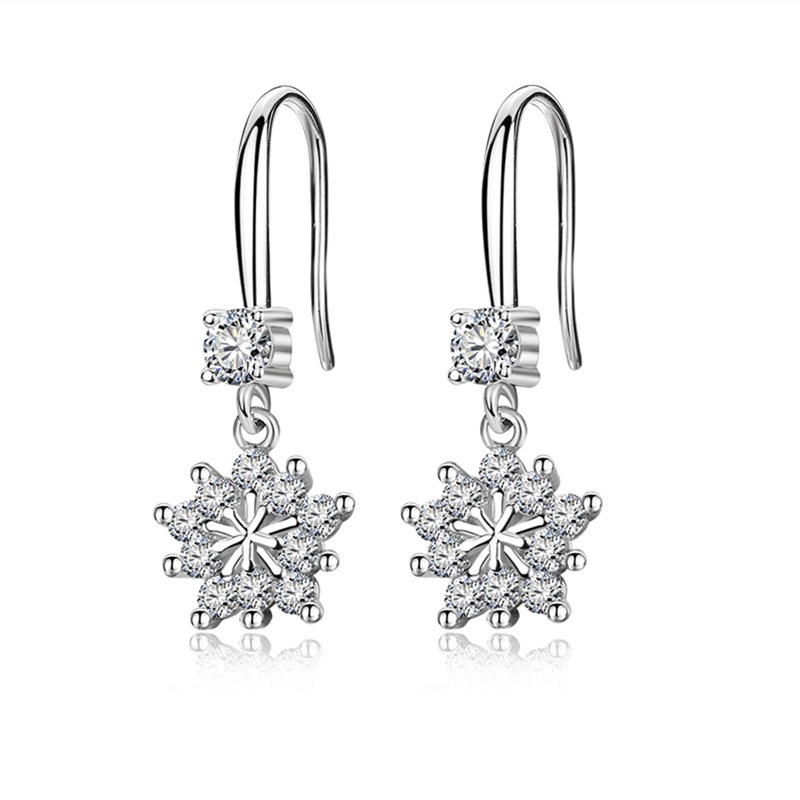 Anting Tusuk Sterling Silver 925 Desain Snowflake Hias Zircon Untuk Wanita