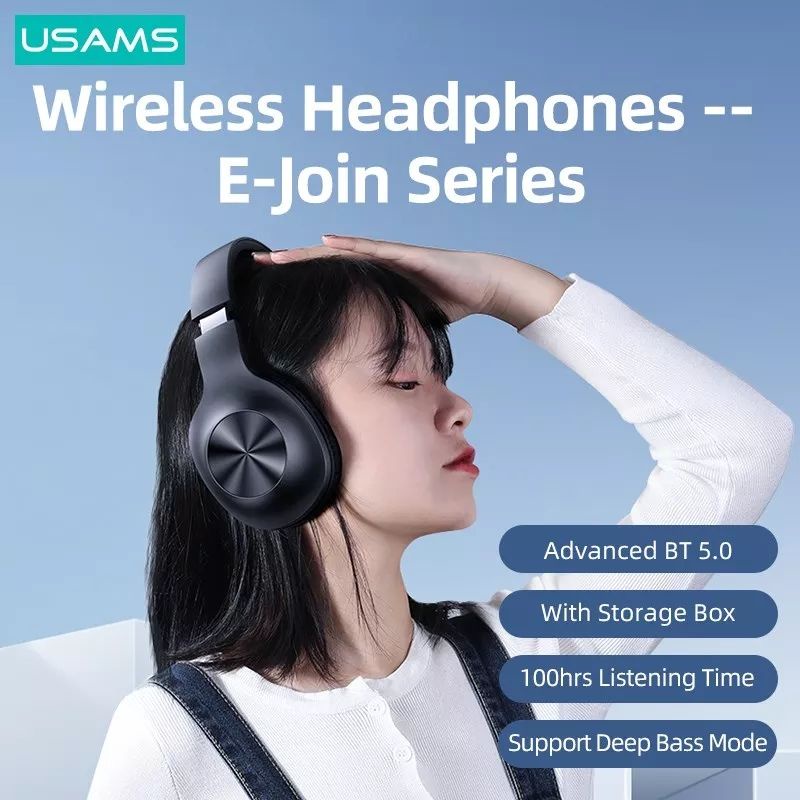 USAMS Headphone YX05 Wireless Bluetooth 100Jam Music Time 365 Hari Standy