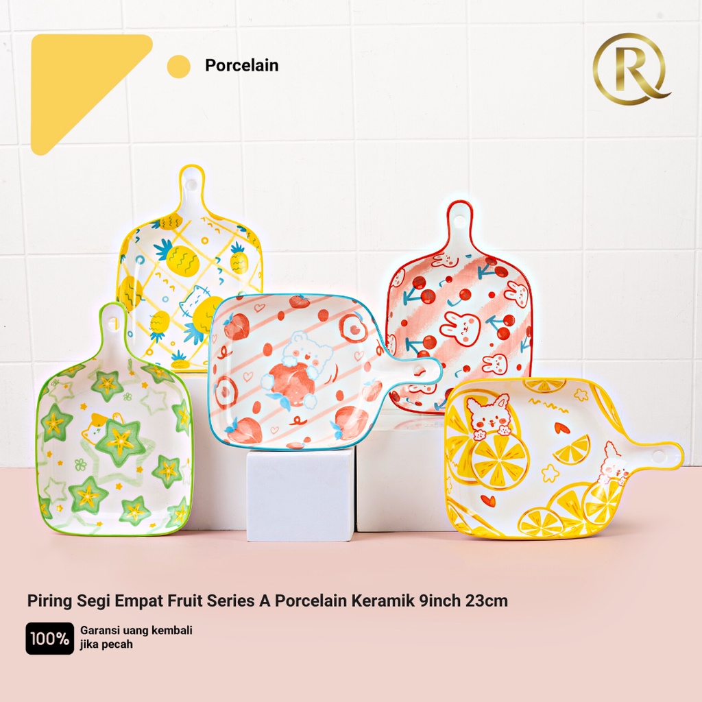 Piring Segi Empat Fruit Series A Porcelain Keramik 9inch 23cm