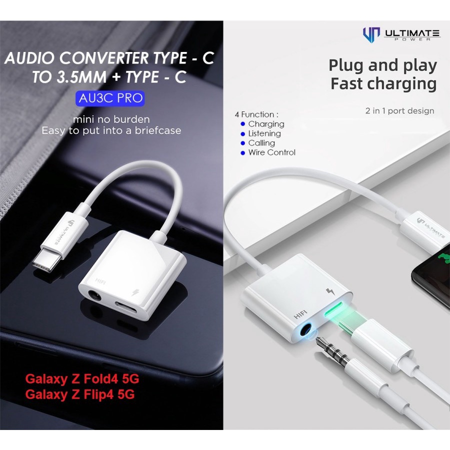 Audio Converter Samsung Z Fold4 Z Flip4 Type C to 3.5MM + Type C