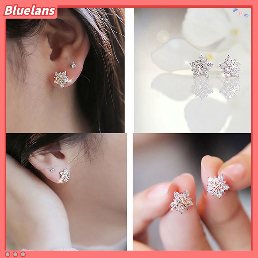 Bluelans 1 Pasang Anting Stud Bentuk Snowflake Untuk Pesta