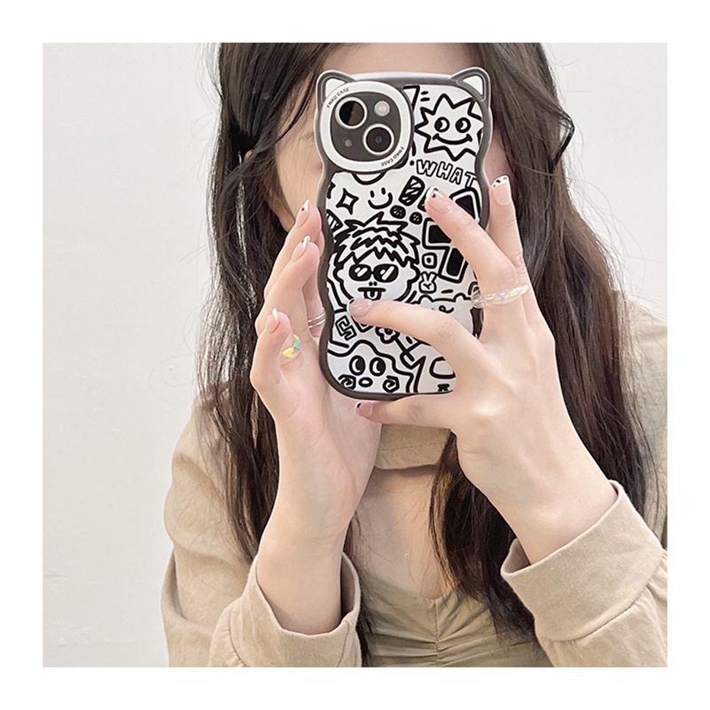 Soft Case Silikon Motif Graffiti Warna Hitam Untuk iPhone 14 13 12 11 Pro Max X Xr Xs Max 8 7 6 6s Plus