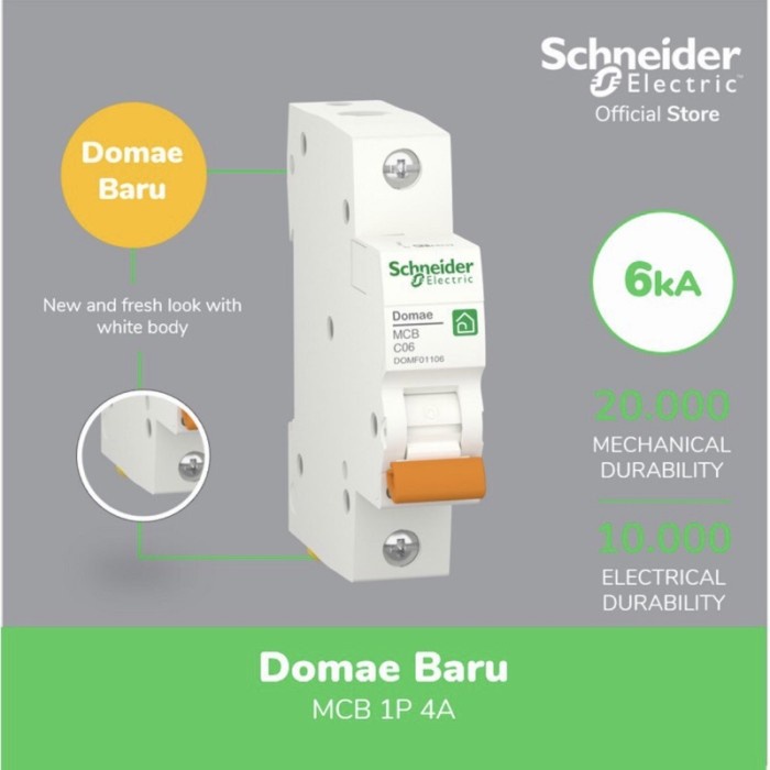 Mcb 6A Schneider Hijau Domae / Mcb Sneider 6 Ampere 1 Phase 100% Ori