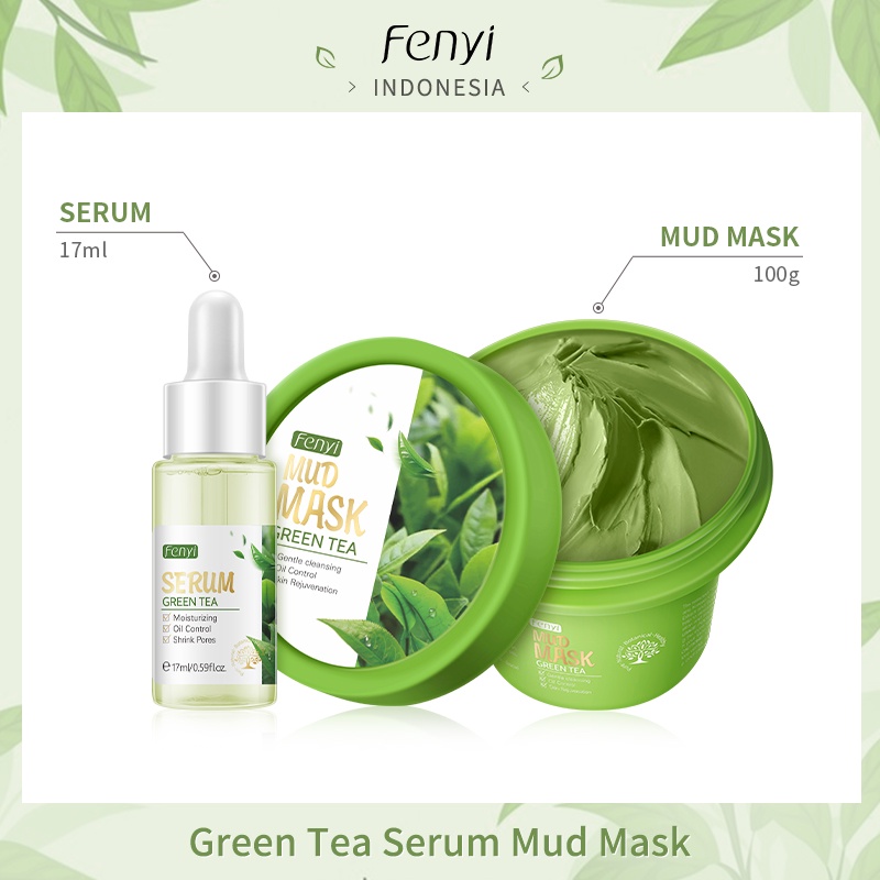 BPOM Fenyi Green Tea Mud Mask Cleansing Blackhead Remove Acne Serum 2pcs