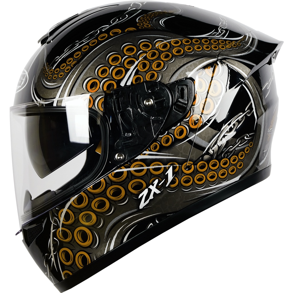 NJS ZX-1 KRAKEN Hitam - Gold Gloss/Doff - Helm Full Face | ZX Motif | Kraken| NJS Motif | NJS fullfa