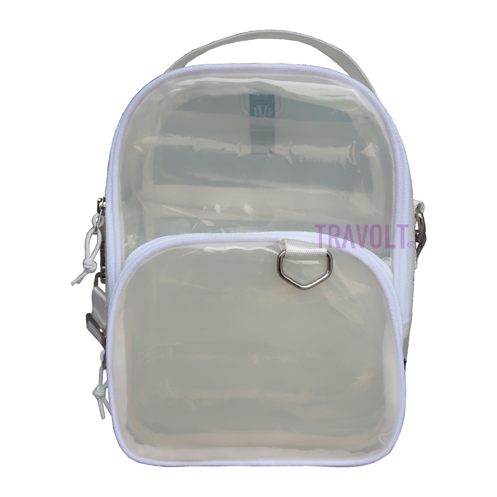 Premium Sling Bag 3in 1 - Travolt - 6 Warna Tas PVC Selempang ransel Transparan - Tas PVC Mika tebal  - Tas Konser KPOP - Daew-PVC Putih transparan