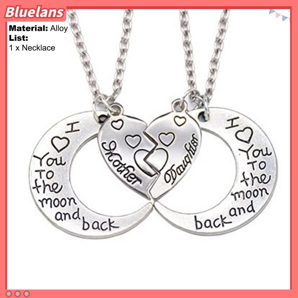 Bluelans 2Pcs I Love You to the Moon and Back Mother Daughter Heart Necklace Pendant Gift