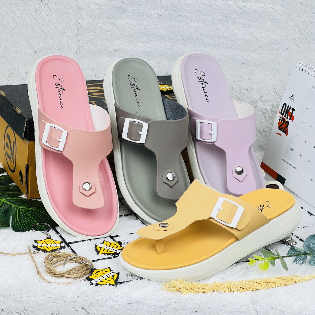 Sendal Slop Wanita Sandal Wedges Slop Slip On Wanita - Clara