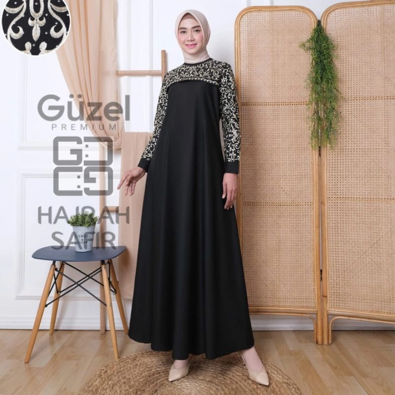 Gamis Premium Hajrah safir Bordir Payet Original Guzel Bahan(Toyobo) Bahan adem Jaitan Rapih