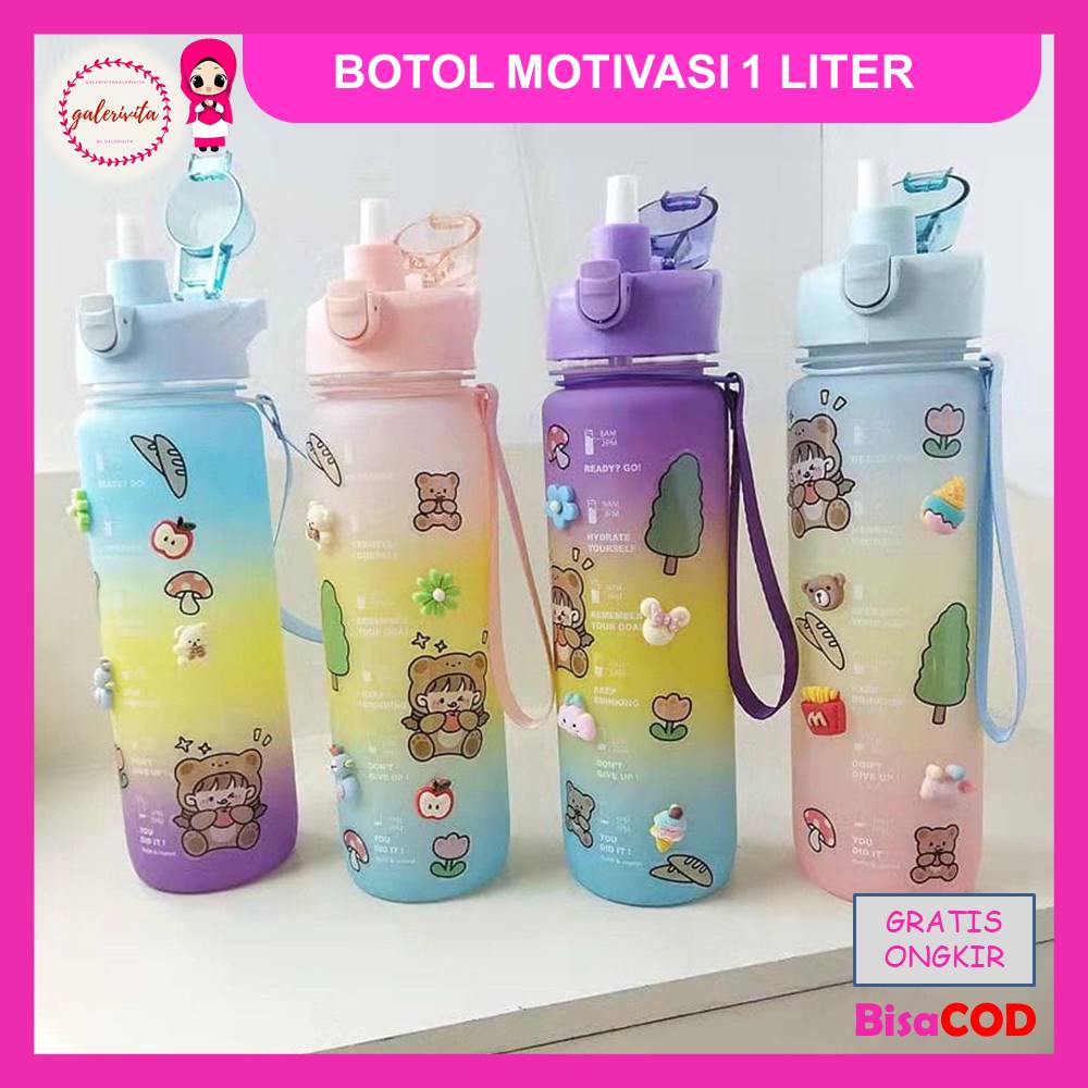 Botol Viral 1 Liter / Botol Motivasi 1000 Ml / Botol Minum Motivasi 1 Liter / Botol Minum Gradasi Pe