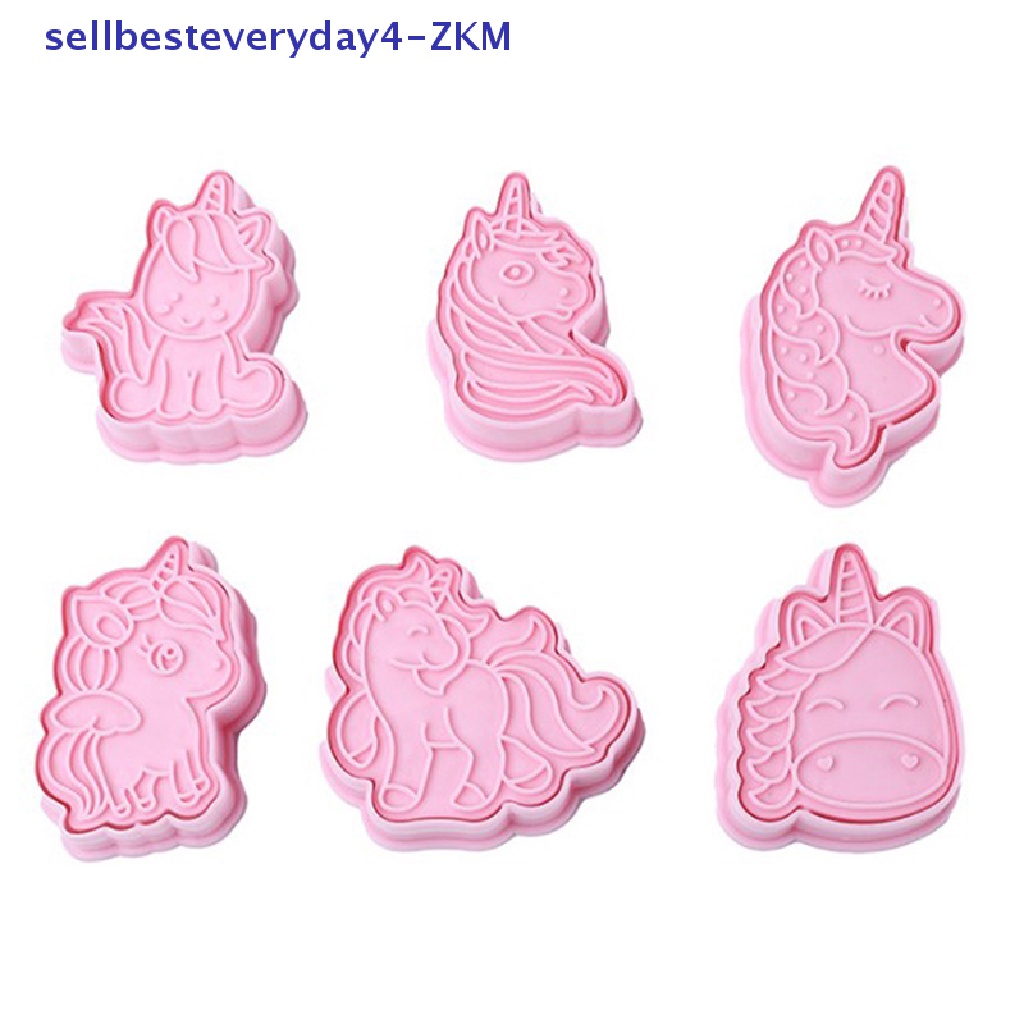 6 Pcs Cetakan Kue Bentuk Kartun Hewan Unicorn 3D Bahan Plastik