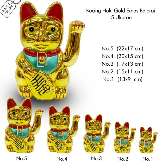 Patung Kucing Hoki Keberuntungan Rejeki Lucky Cat Gold Baterai China